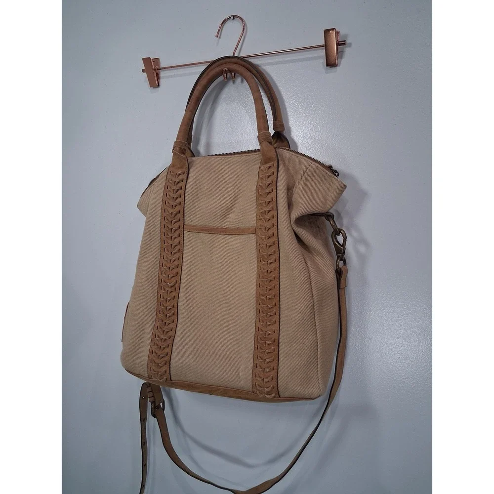Elle Jae Gypset Tan Canvas Whipstitch Tote Bag Satchel‎ with Tassel Charm